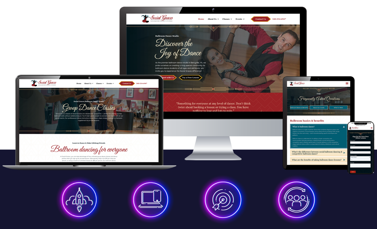 dance and fitness marketing - dance studio marketing agency - social graces ballroom dance studio - berryville virginia - boost local marketing agency