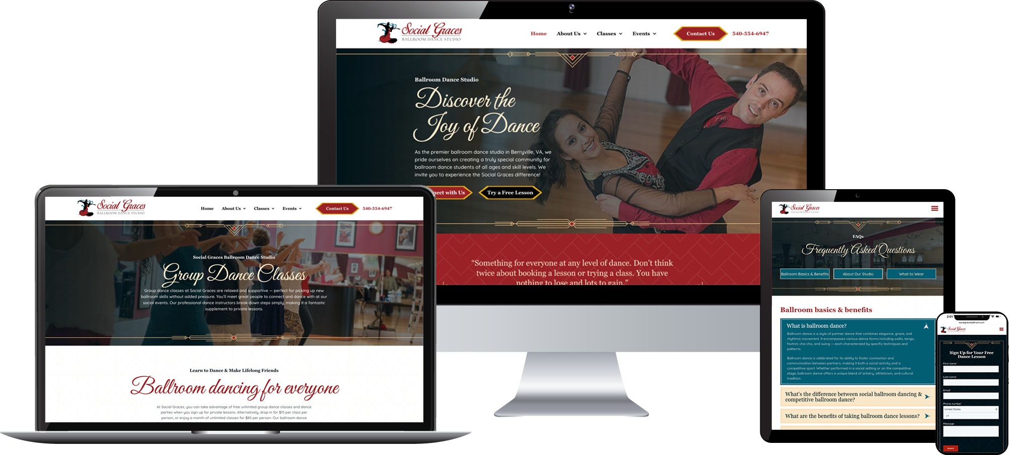 social graces ballroom dance studio - dance studio web design - responsive web design