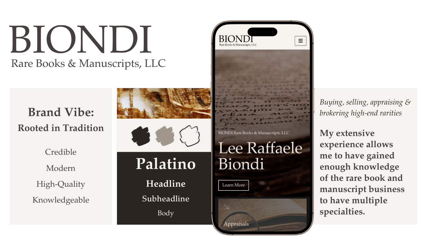 biondi rare books & manuscripts - brand identity design -brand board