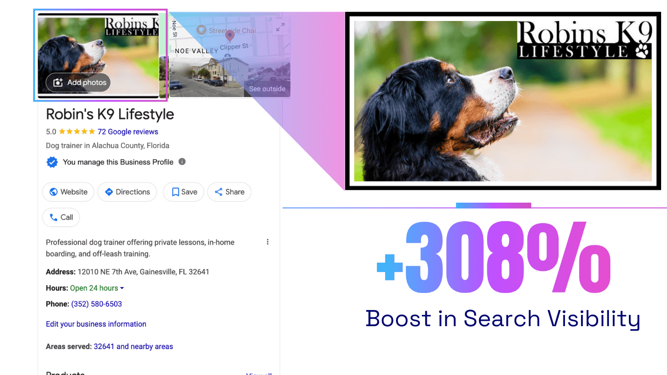 robin's k9 lifestyle - dog trainer marketing - google business profile results