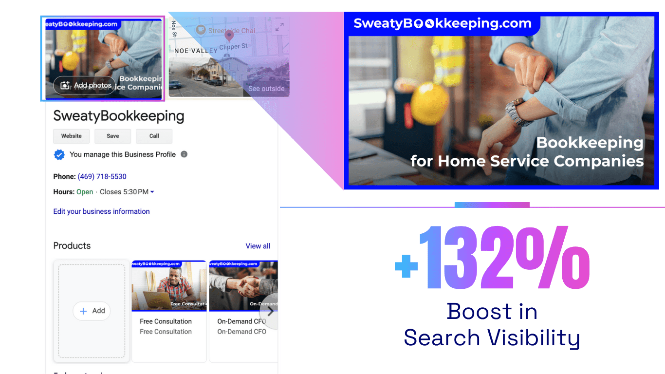 sweaty bookkeeping - google business profile branding - bookkeeper marketing